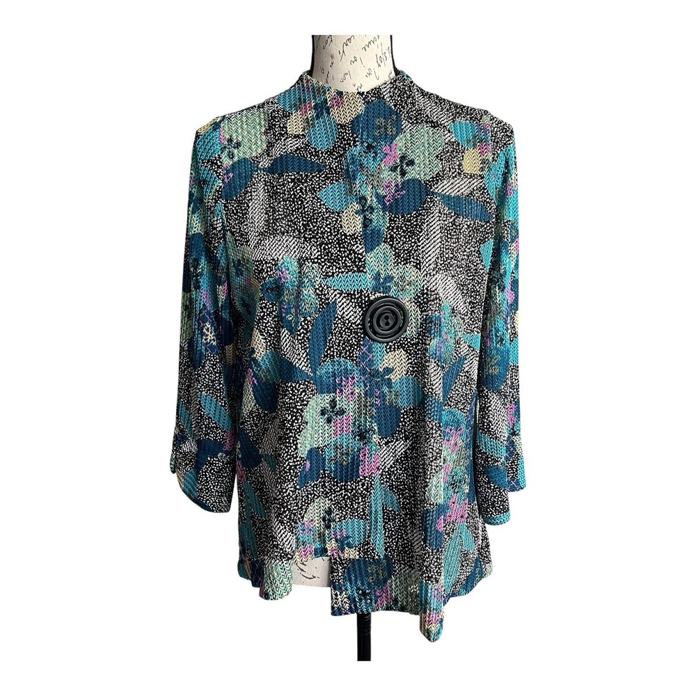 IC By Connie K Mesh One Button Light Jacket Small Floral Multi Art To Wear USA